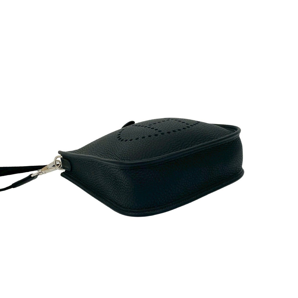 Unused U-stamped HERMES Evelyn TPM Taurillon Clemence Leather Mini Shoulder Bag in Black 64620 — Like New