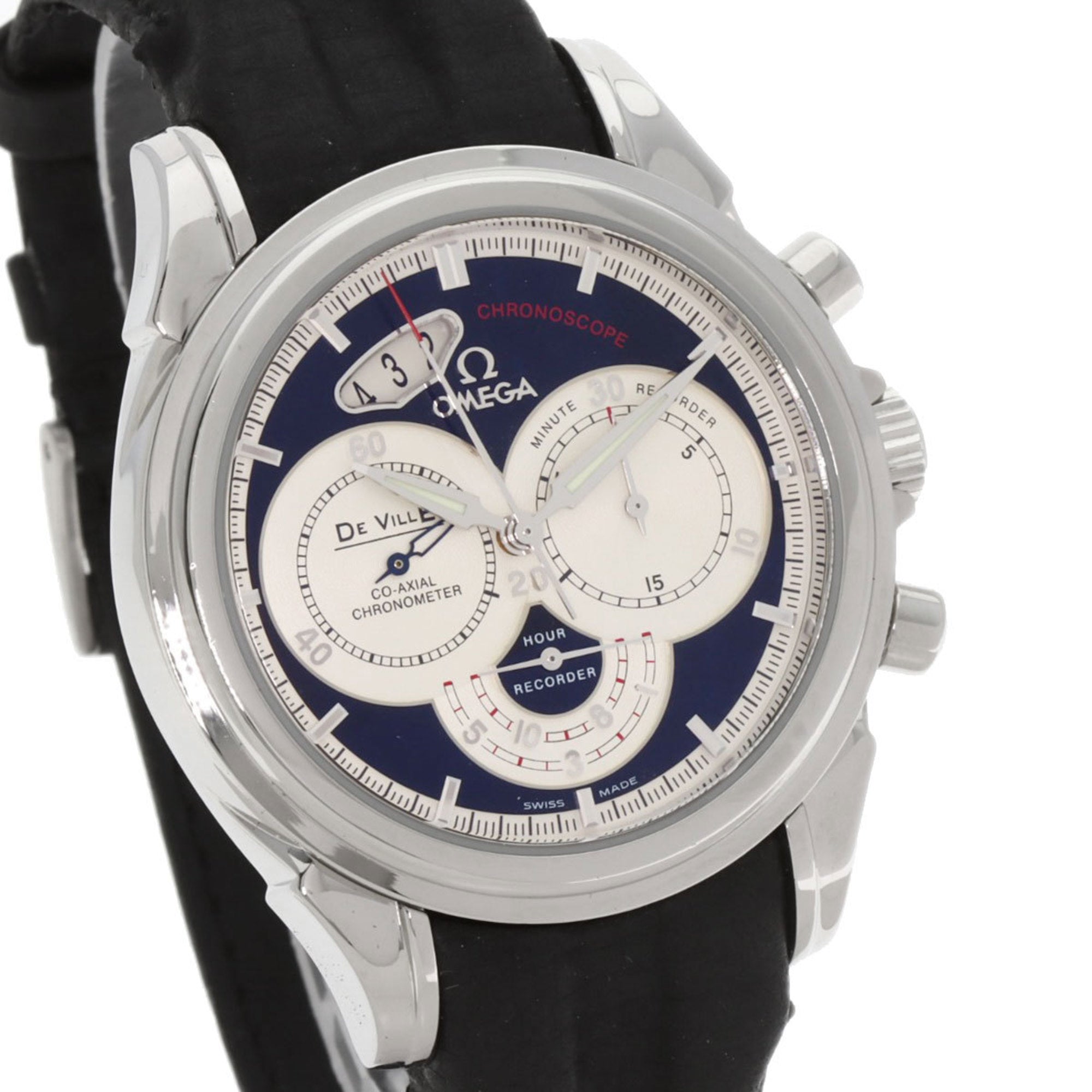 Omega De Ville Chronoscope Co-Axial Date Watch, Stainless Steel and Leather, Men's, 20230410