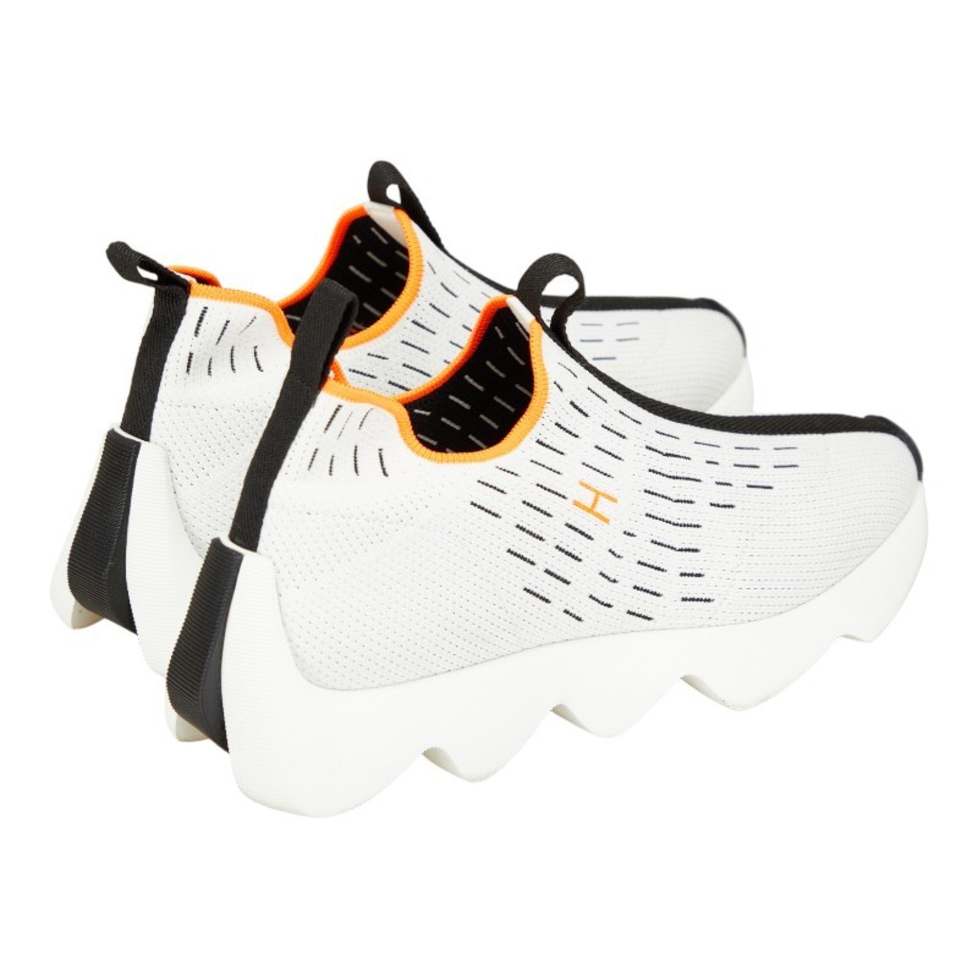 Hermès Eclair Slip-on Sneakers, Size 37, White, Black, Orange, Knit, Women's, HERMES