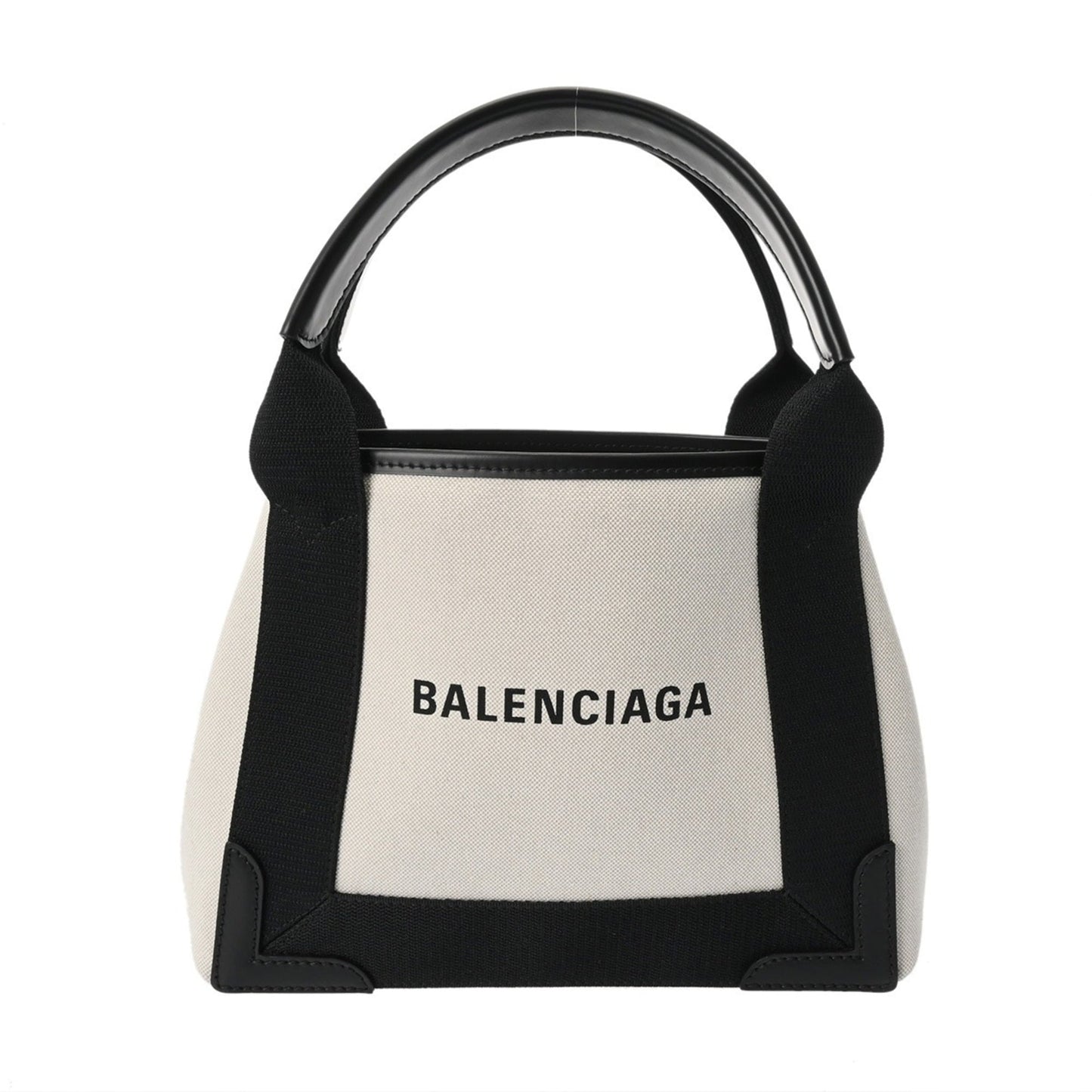 BALENCIAGA Navy Cabas XS 2-Way Handbag in White and Black (390346) - Women's Canvas Leather Pre-owned, Condition: A Ginzo