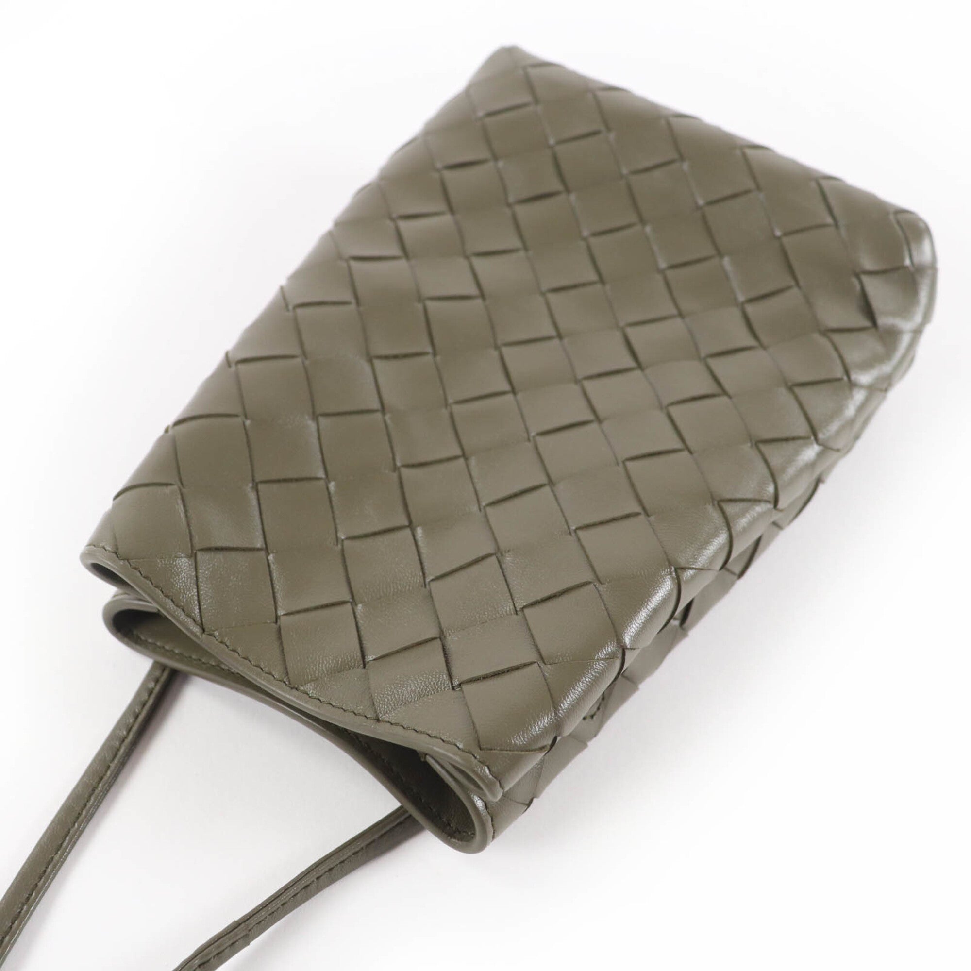 BOTTEGA VENETA Intrecciato Leather Shoulder Bag, Khaki, with Dust Made in Italy, Women's — Like New