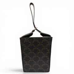 CELINE 19714 Strap Box Triomphe Canvas Handbag, Tan Brown, Made in Italy, Women's, Highly Recommended ◎ — Like New