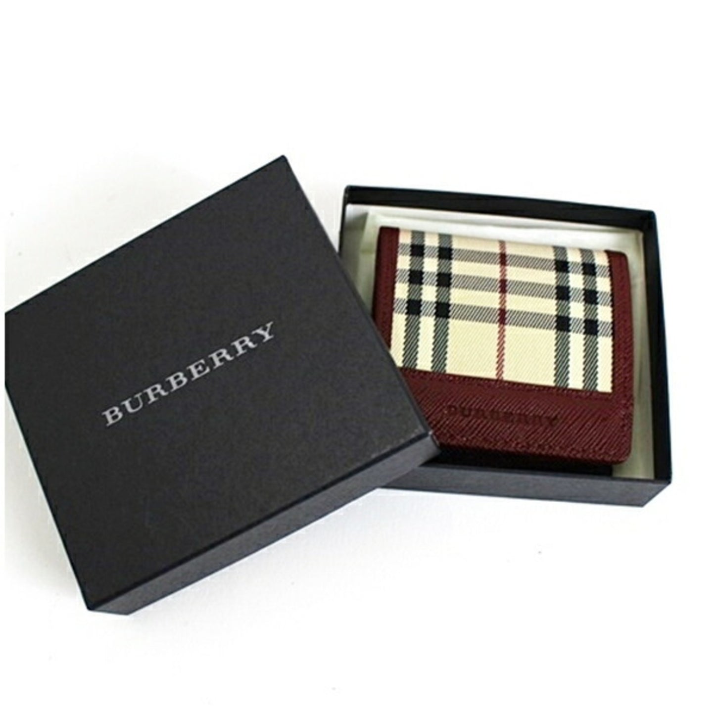 Burberry Coin Case Nova Check Beige x Wine Red BURBERRY Women's