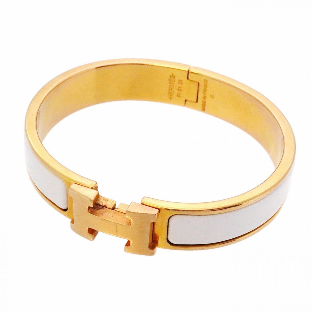 Hermes Click-Clack PM Bangle in GP-Plated Gold and White, Women's, P2032117