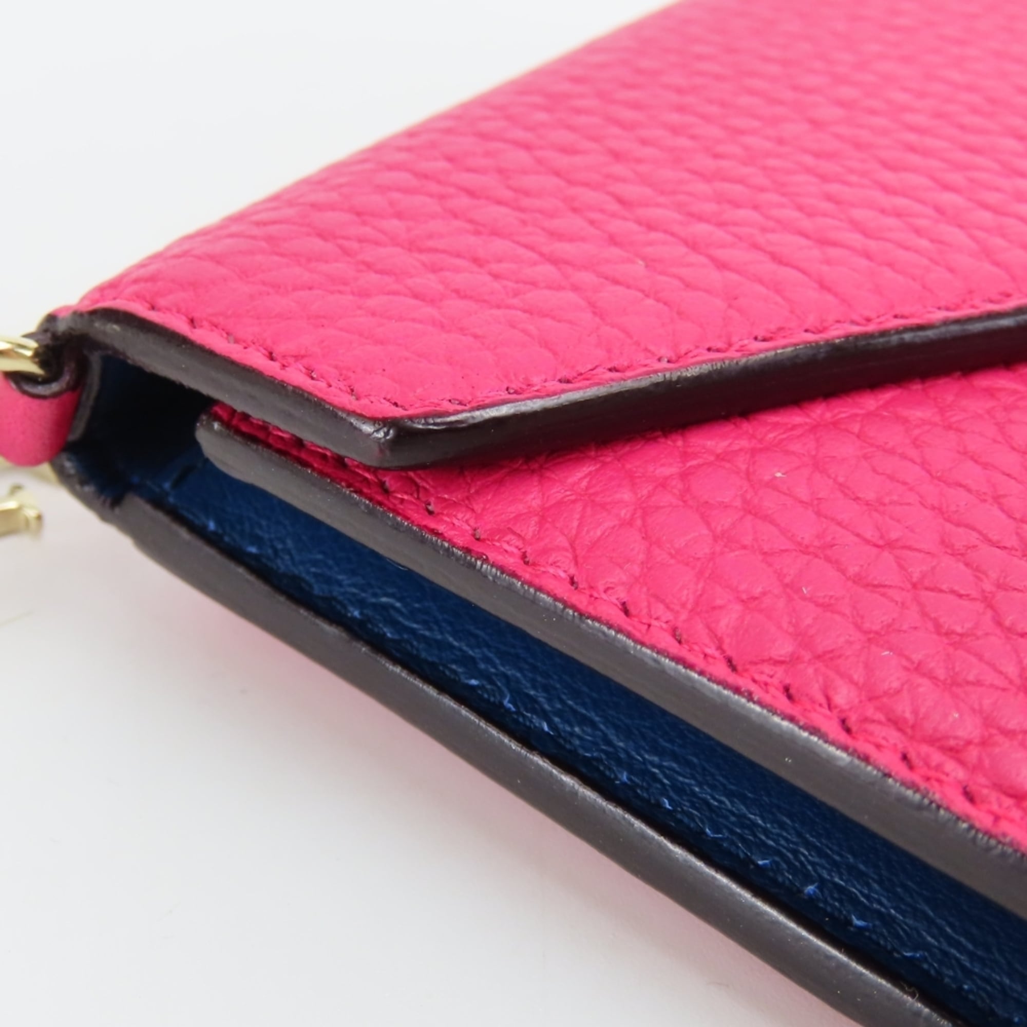 Christian Dior Tri-fold Compact Wallet Leather Pink Navy Women's