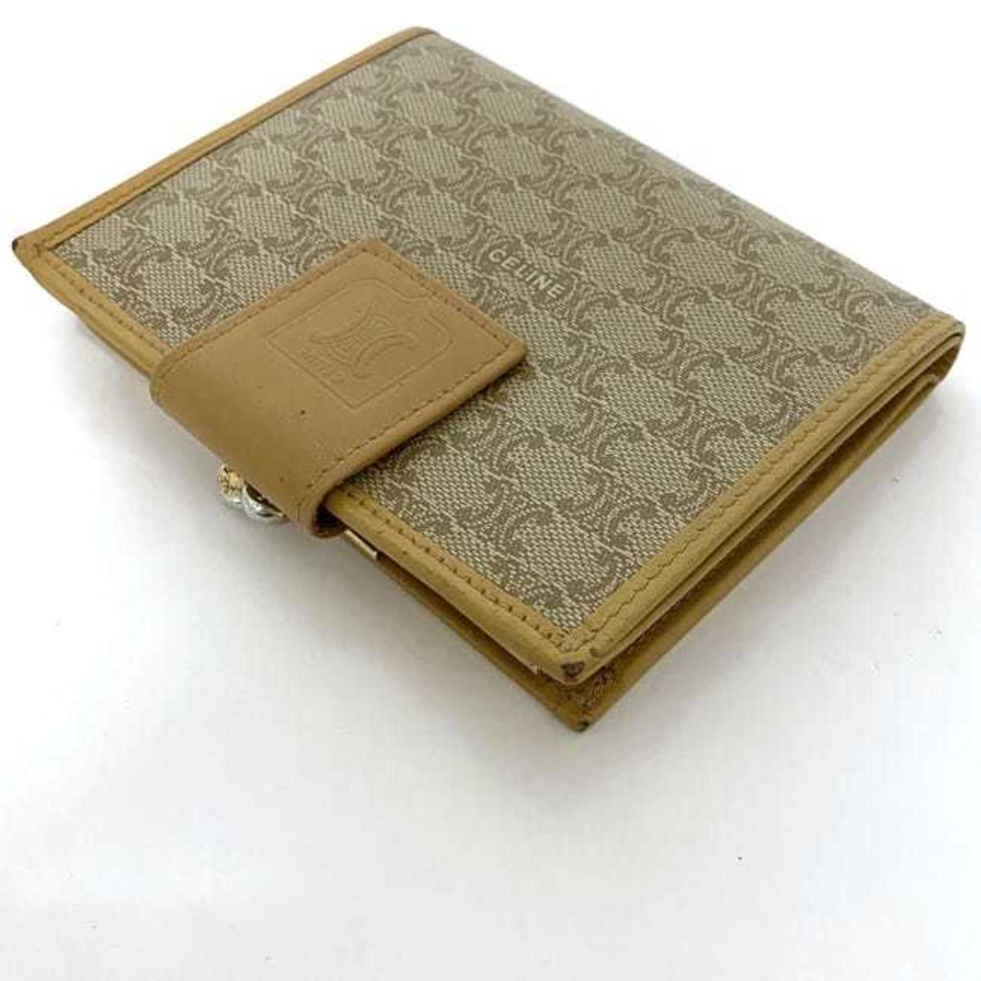 Celine Bi-fold Wallet ec-22515 Beige Yellow Macadam PVC Leather M13 CELINE Folding for Women Compact Mini