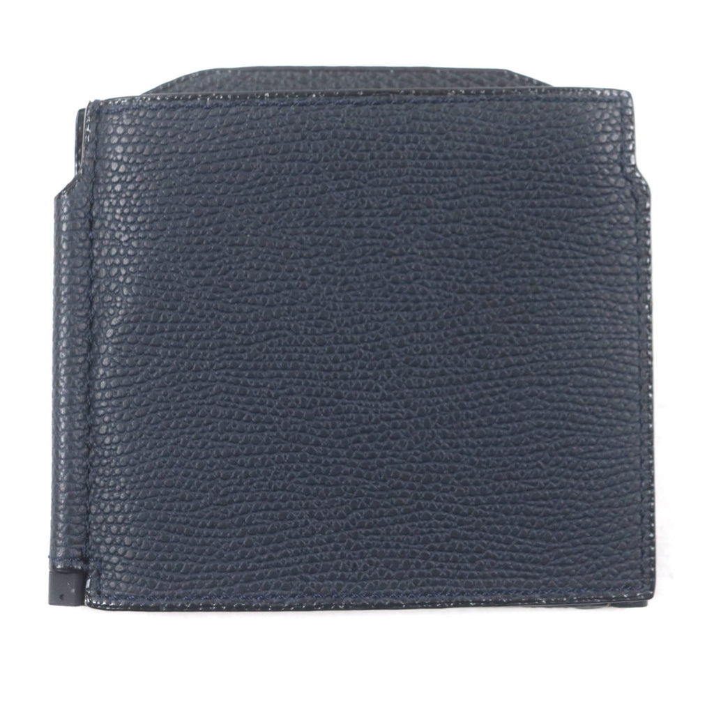 Valextra Double Money Clip Leather Wallet/Billfold in Dark Navy with Silver Hardware, Includes Box and Dust Bag, Made Italy for Men