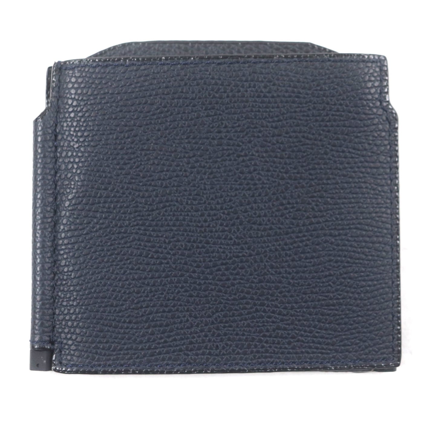Valextra Double Money Clip Leather Wallet/Billfold in Dark Navy with Silver Hardware, Includes Box and Dust Bag, Made Italy for Men