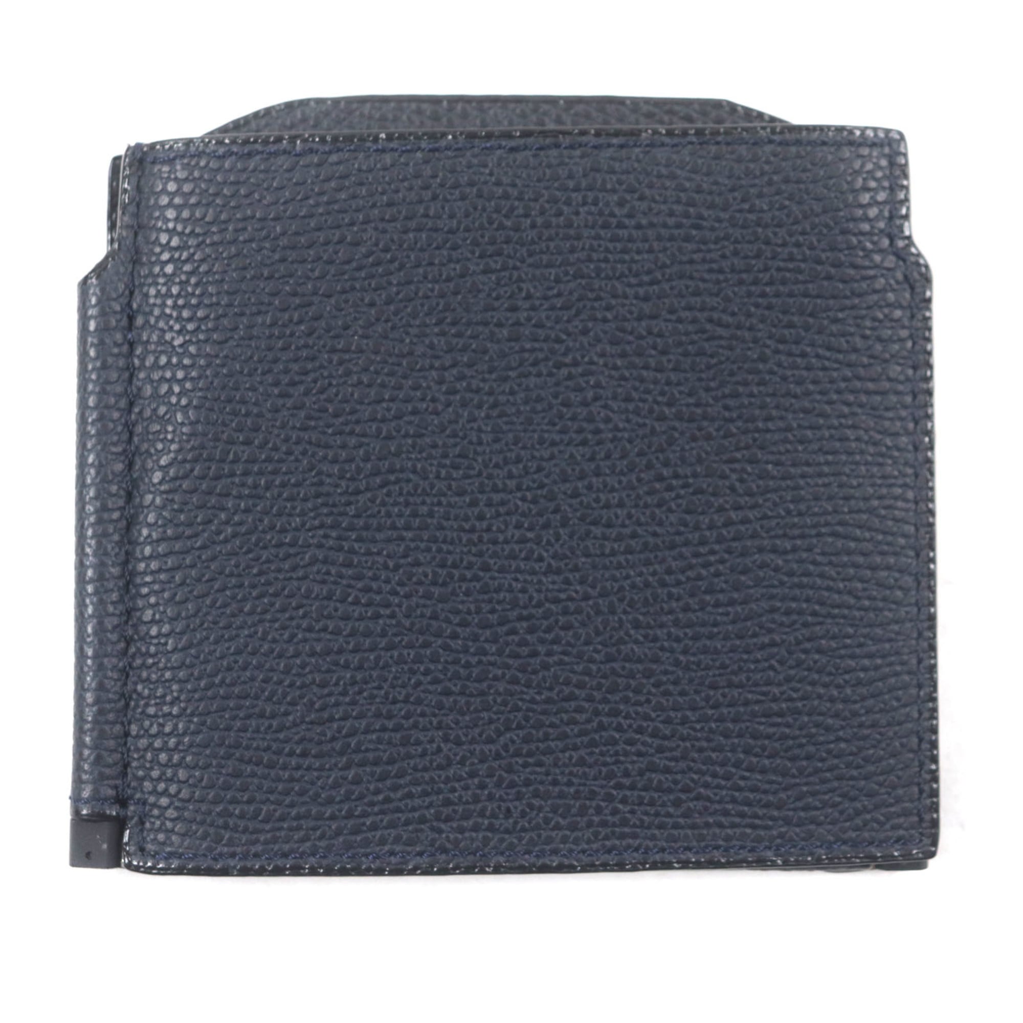 Valextra Double Money Clip Leather Wallet/Billfold in Dark Navy with Silver Hardware, Includes Box and Dust Bag, Made Italy for Men