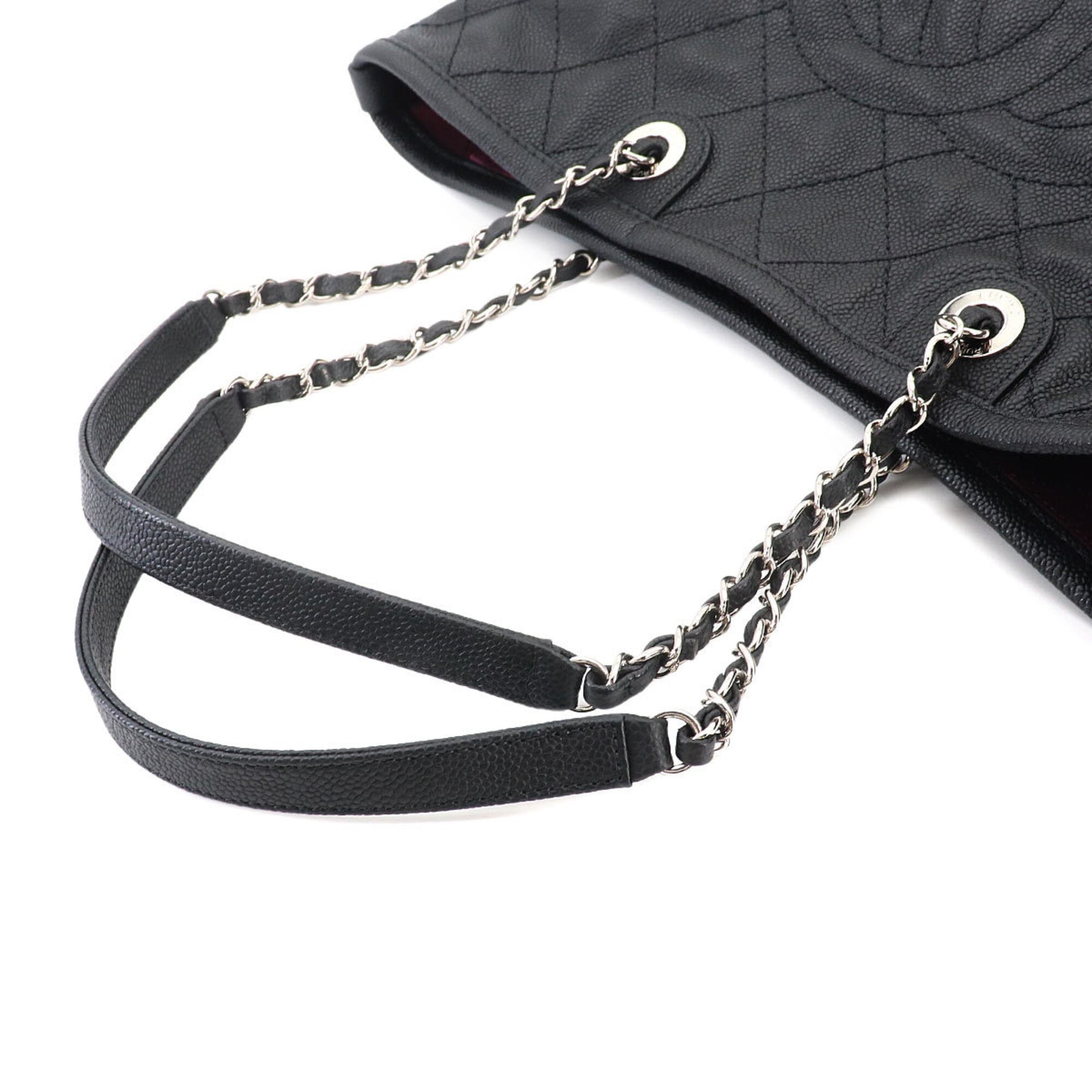 Chanel Matelasse Chain Tote Handbag, Caviar Leather, Black, A92754, Silver Hardware — Like New