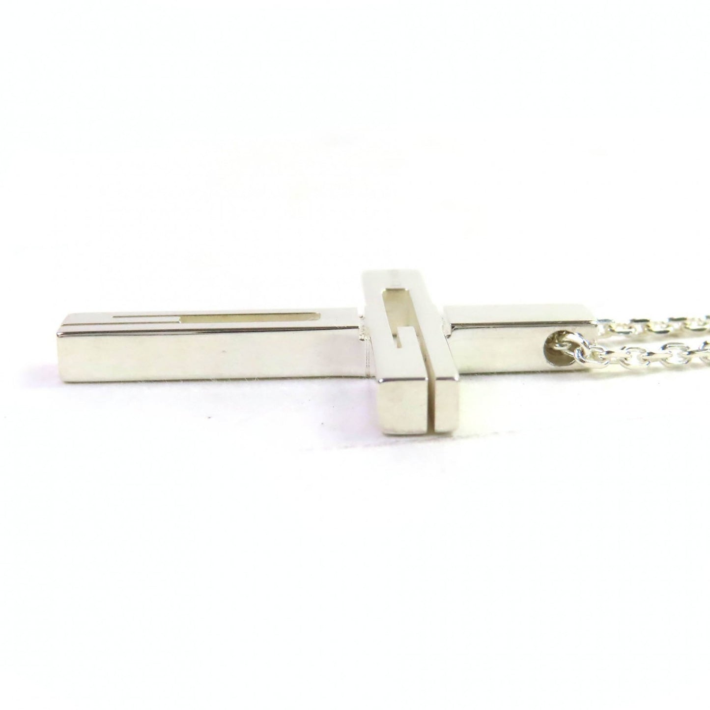 GUCCI Cutout Cross Necklace, AG925 Silver, G-Cross Logo, Made in Italy, Weight 12.3g, Women's, Box and Dust Bag Included