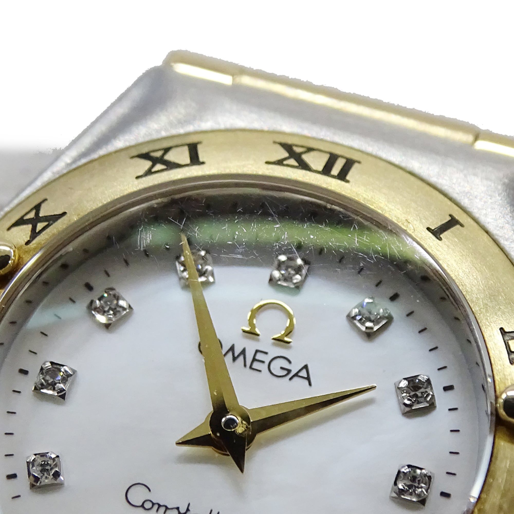 Omega Constellation Mini 1262.75 Women's Watch, Brand Name, 12P Diamond, Shell, Quartz Movement, Stainless Steel (SS) and Gold (YG) Combination, Full Bar — Good