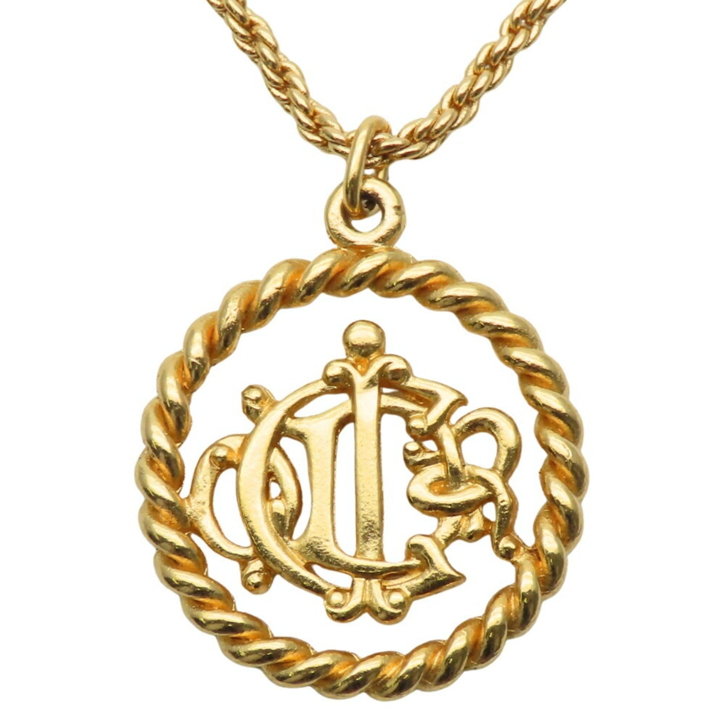 Christian Dior Necklace Emblem Metal Gold GP Plated Women's