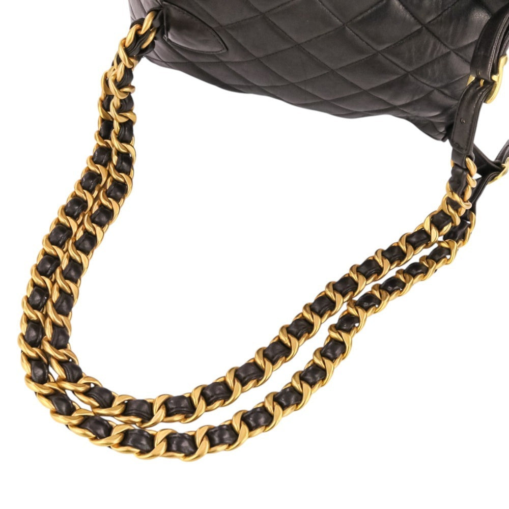 CHANEL Vintage Matelassé Lambskin Chain Shoulder Turnlock Backpack Rucksack Black Women's — Like New