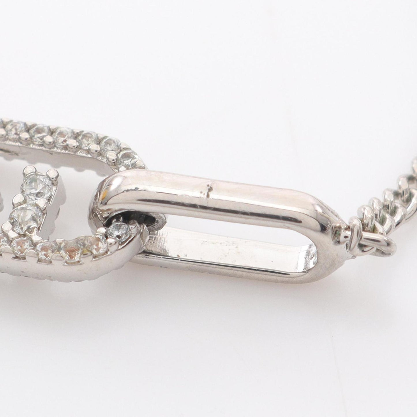 Fendi Orlocke Necklace in Stainless Steel with Rhinestones, Silver and Clear