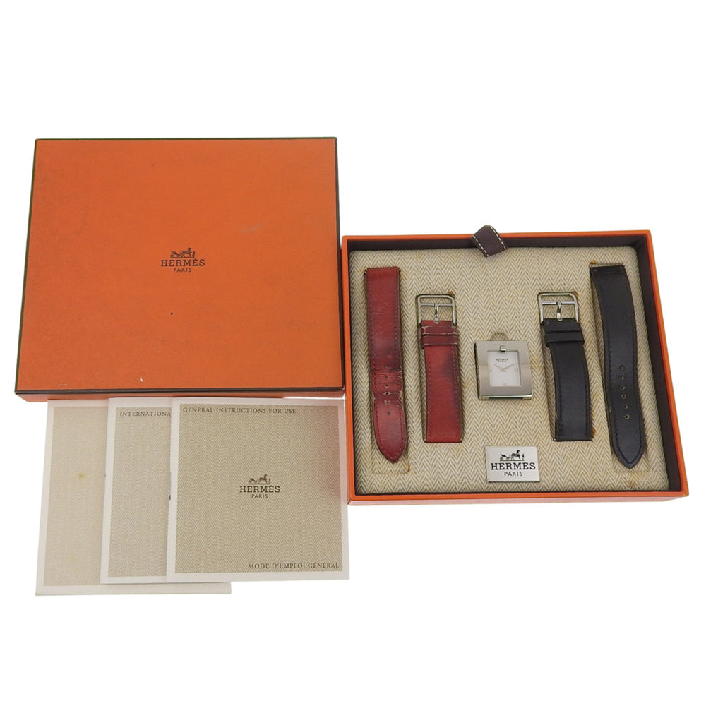 Hermès BE1.210 Women's Stainless Steel and Leather Strap Watch with Quartz Movement, Analog Display, White Dial — Good