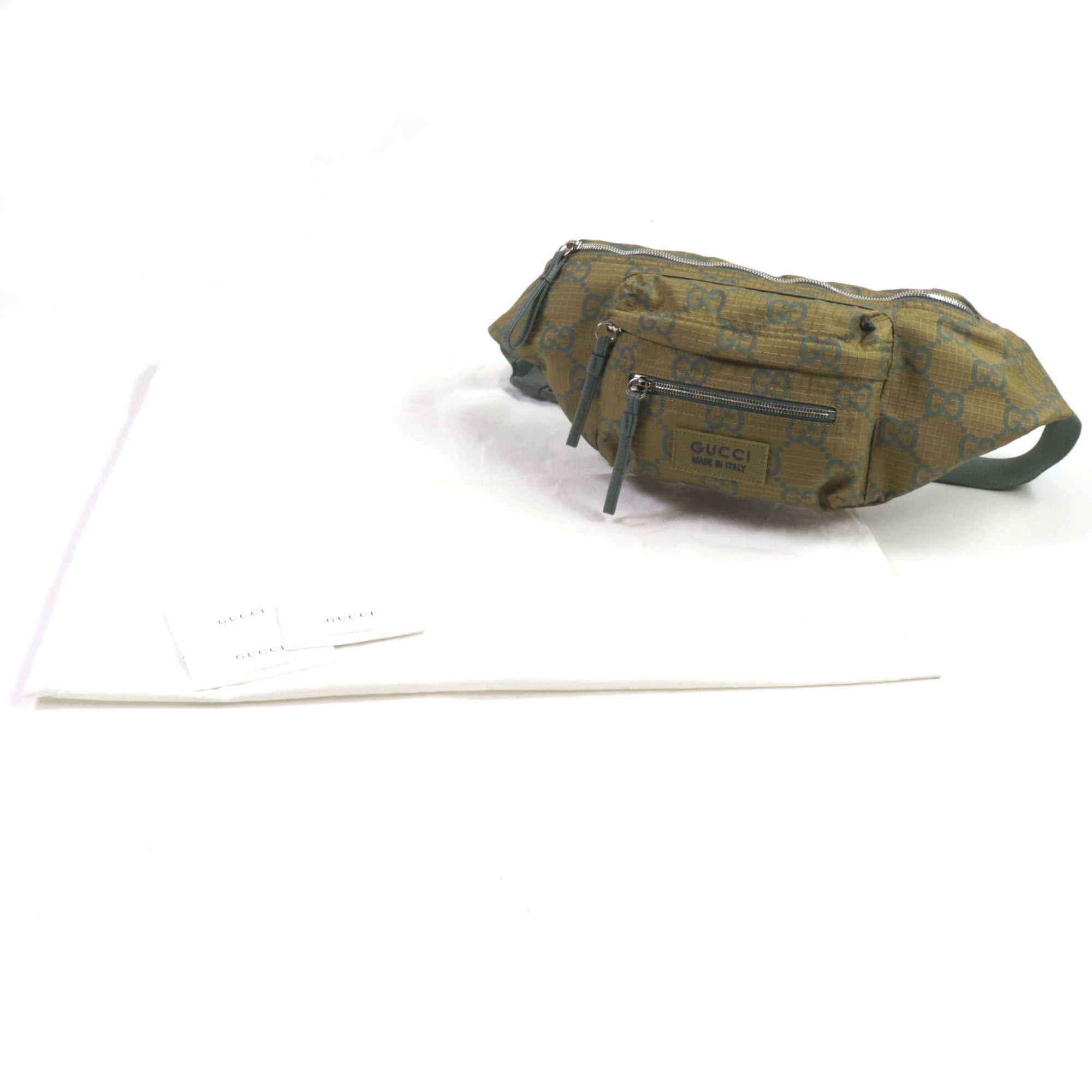 GUCCI 792287 GG Ripstop Belt Bag, Body Leather Waist Khaki, Includes Dust Made in Italy, Men's — Like New
