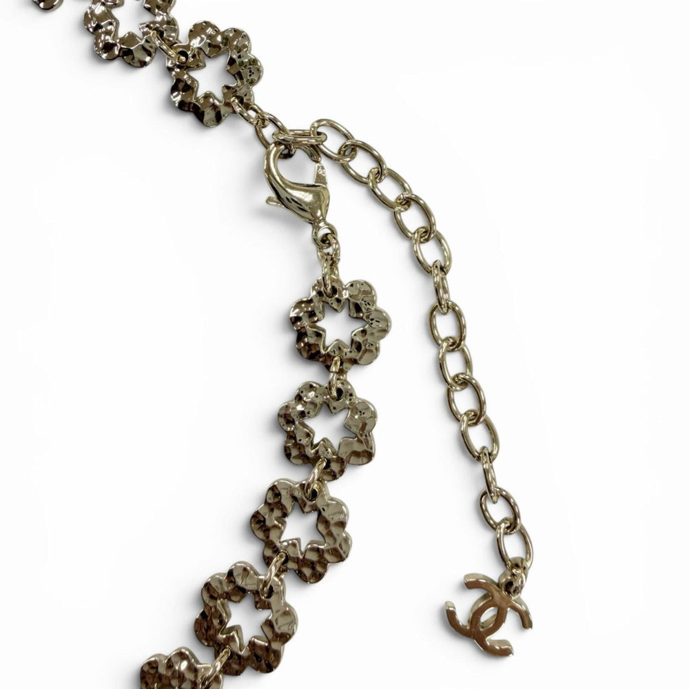CHANEL I25C Coco Mark Flower Rhinestone Necklace Choker Accessory Gold Made in Italy Women's — Like New