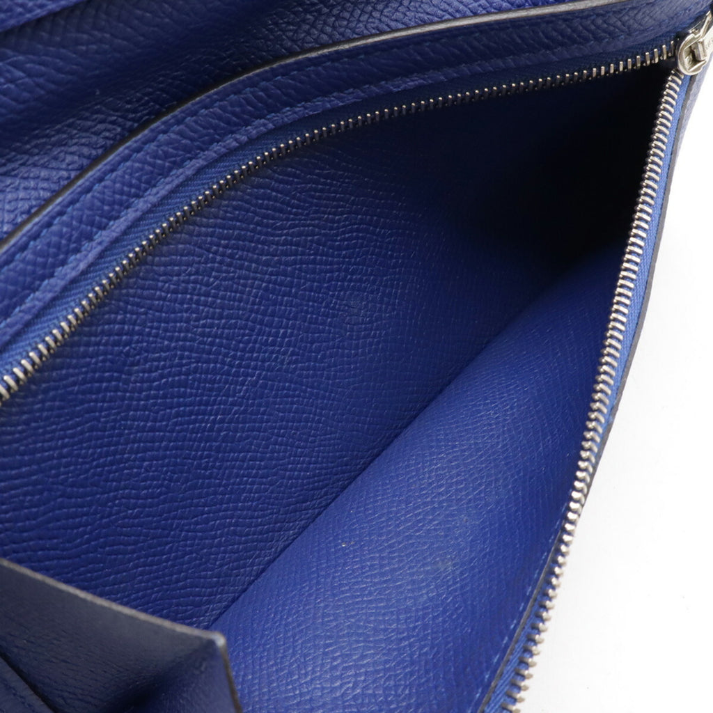 HERMES Bearn Soufflet Bi-fold Long Wallet, Epsom Leather, Blue Electric, Blue, R Stamp