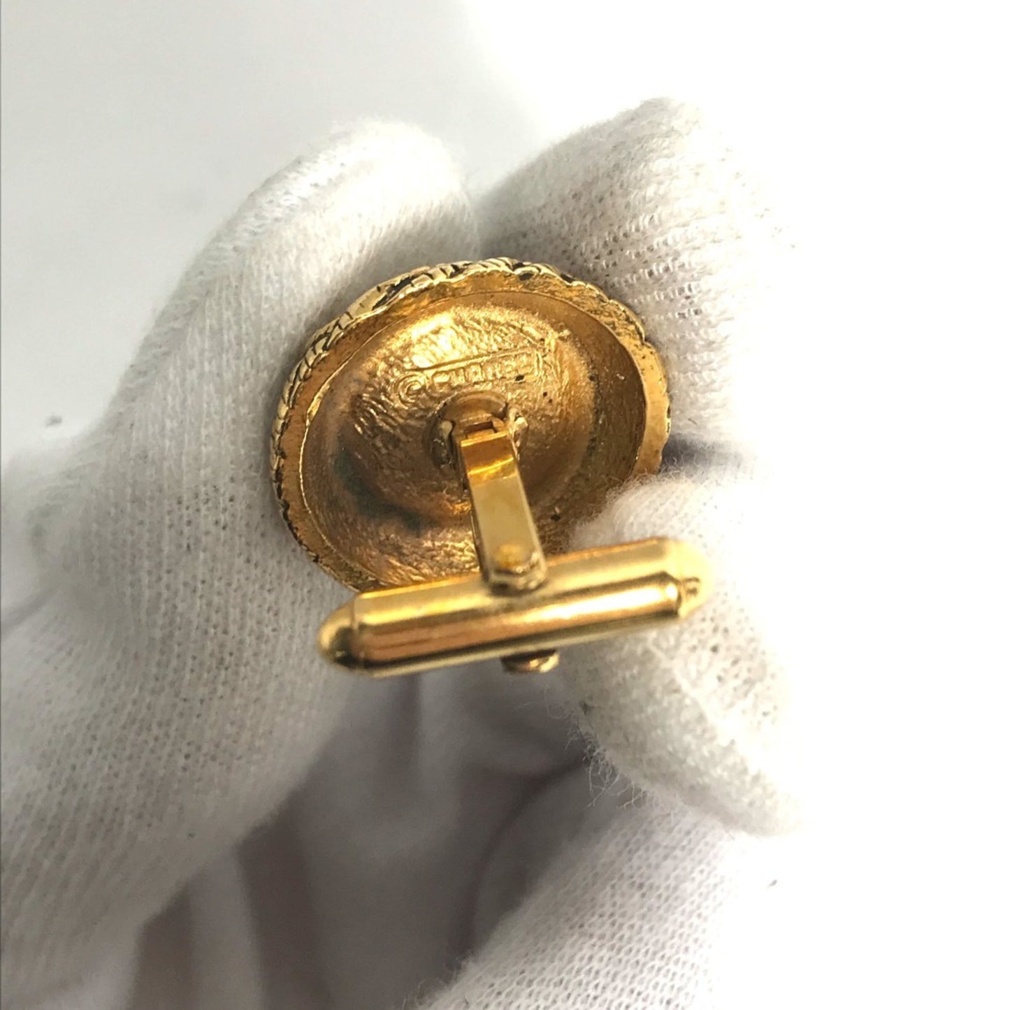 CHANEL Vintage Faux Pearl Cufflinks, Metal, Men's, Gold