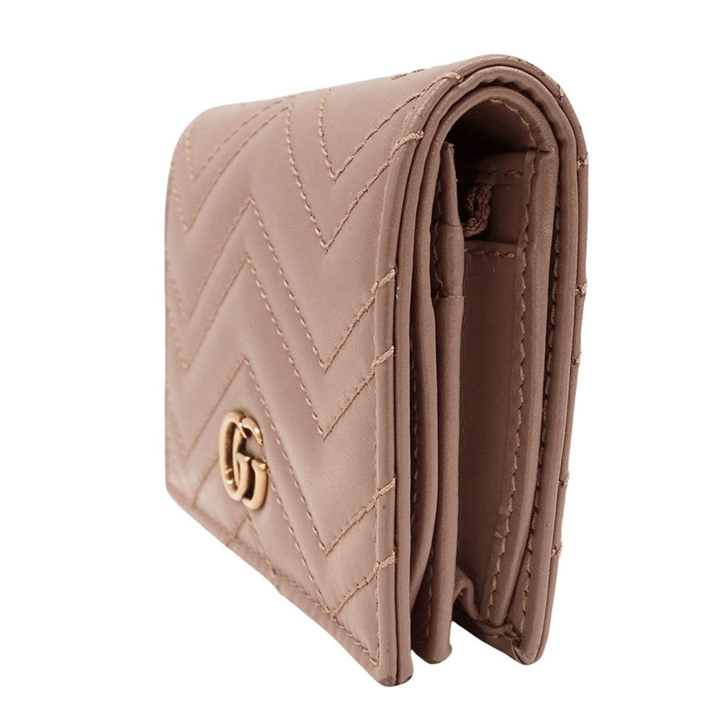 Gucci Women's Petit Marmont Bifold Wallet in Pink Beige Leather (466492) with Quilted Design