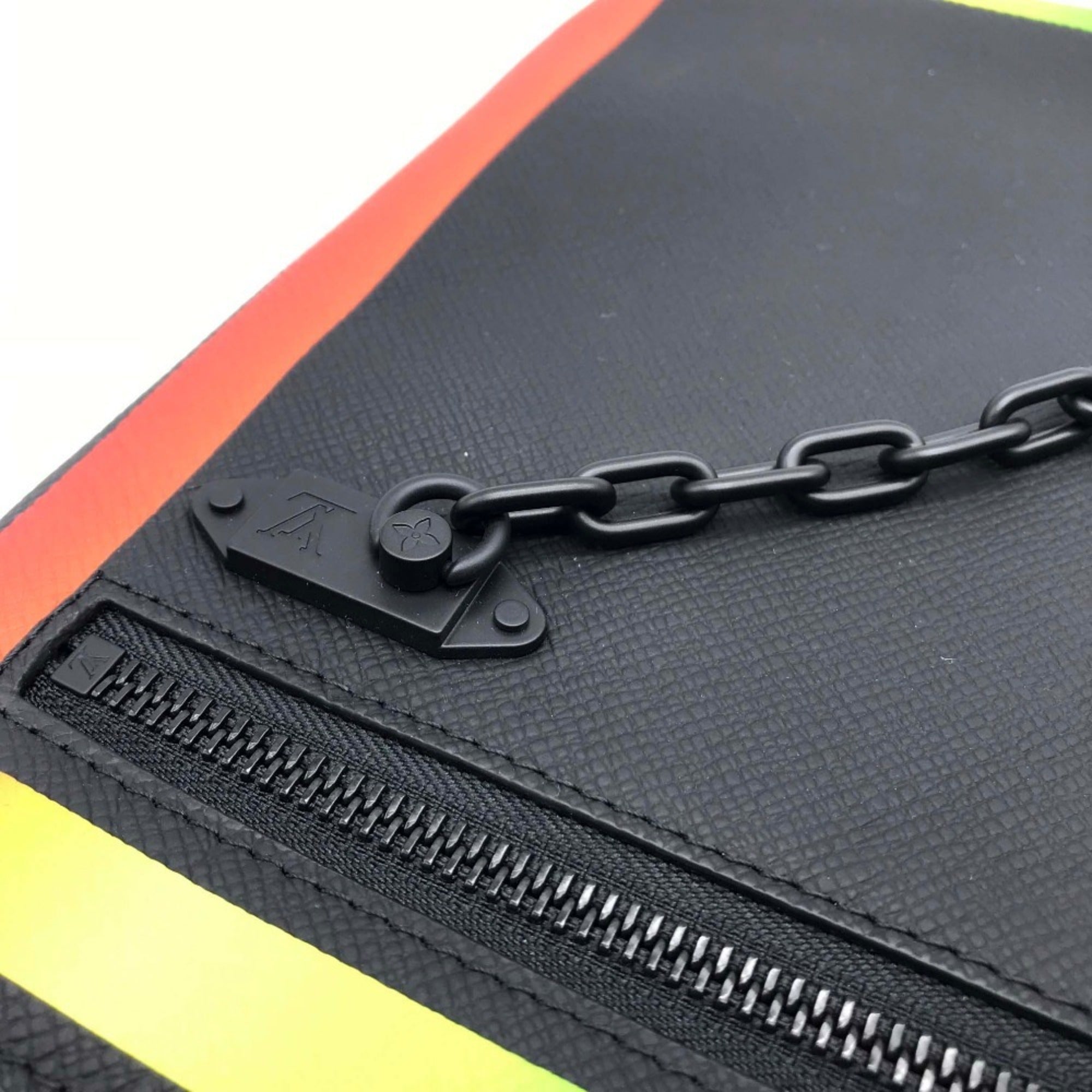 LOUIS VUITTON M30347 Taiga Pochette Chain Clutch Bag Leather Men's Noir x Rainbow G-200525-9 — New - Store Return
