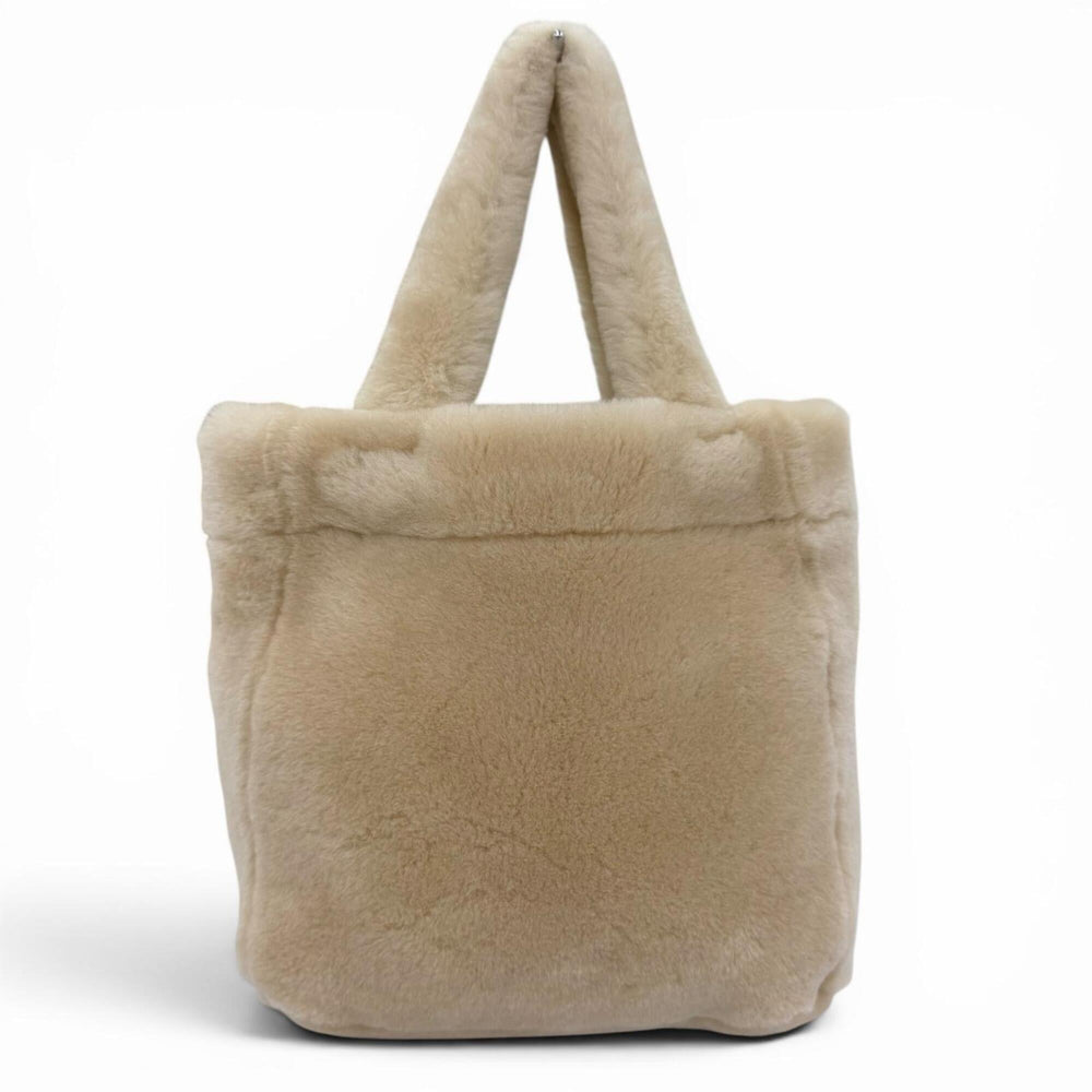 PRADA 1BG447 Terry Shearling Tote Sheepskin Triangle Logo Pouch Included 2-Way Shoulder Bag Beige Made in Italy Women's — Like New