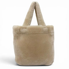 PRADA 1BG447 Terry Shearling Tote Sheepskin Triangle Logo Pouch Included 2-Way Shoulder Bag Beige Made in Italy Women's — Like New