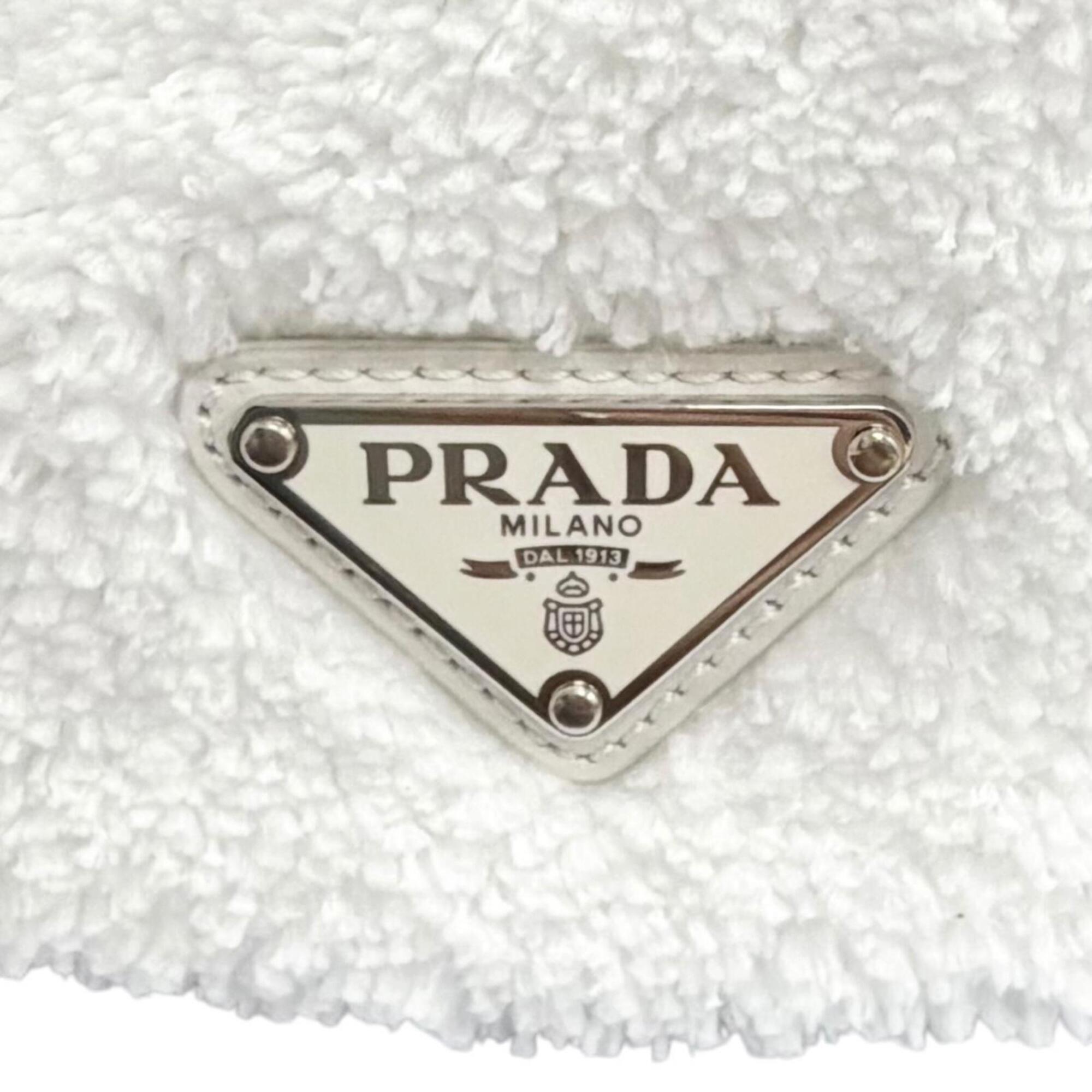 PRADA 1BG130 Terry Tote Bag, Triangle Logo, Large White/Black, Made in Italy, Women's, with Dust Bag — Like New