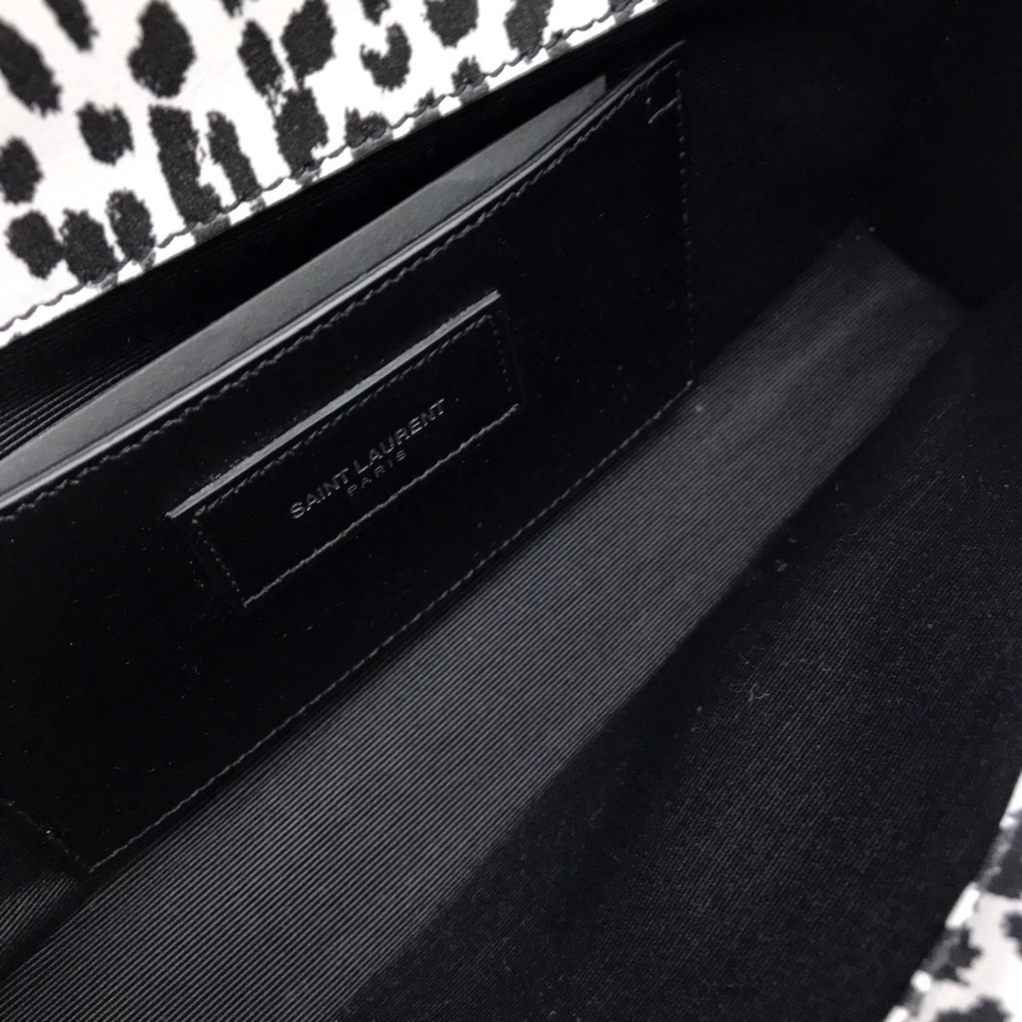 SAINT LAURENT Saint Laurent Paris 326079 Cassandra Leopard Bag Clutch Calf Leather Women's White Black — New - Store Return