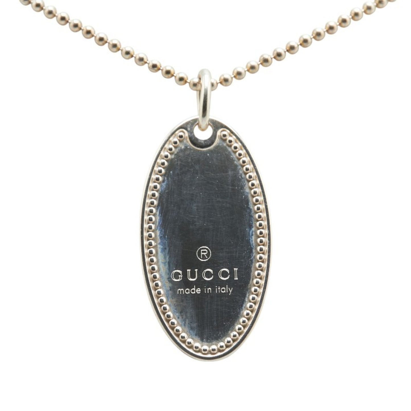 Gucci Oval Plate Necklace with Ball Chain, SV925 Silver, Women's, GUCCI