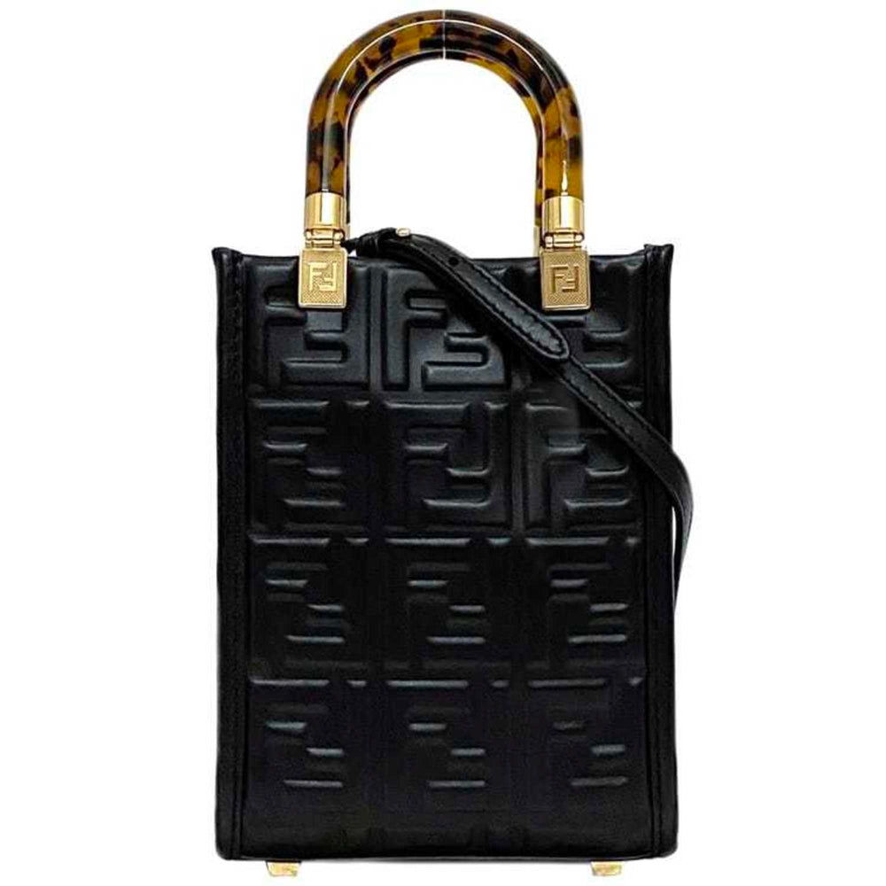 Fendi 2-way bag Sunshine f-21250 Black Tortoiseshell 8BS051 Leather FENDI FF Embossed Women's Compact — Like New