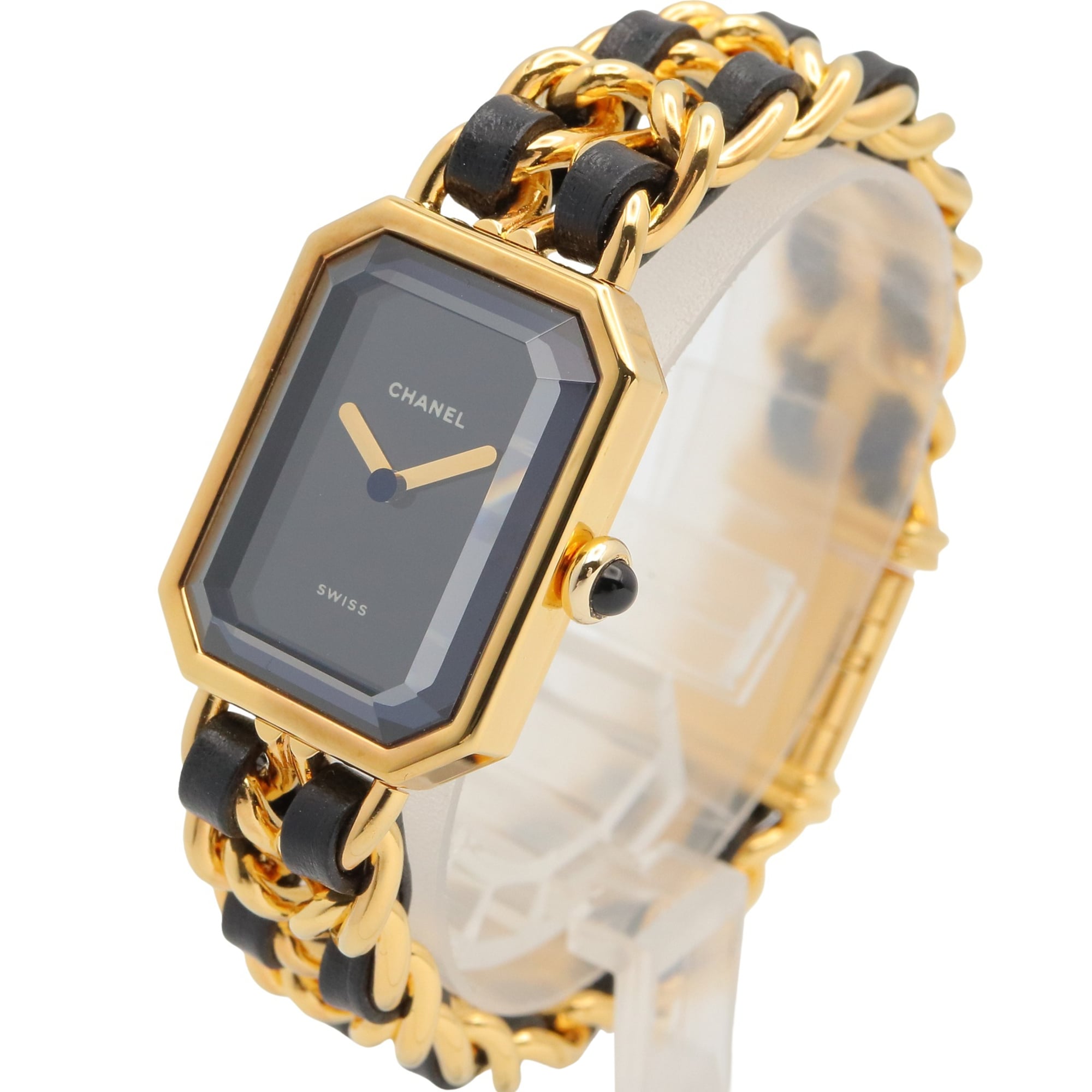 Chanel CHANEL Première M Wristwatch, Gold Plated (GP), Leather Strap, Women's, Black, H0001 — Very Good