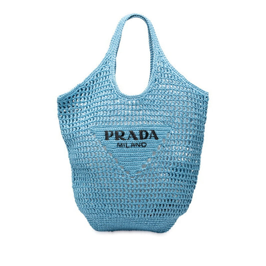 Prada Crochet Handbag Tote Bag 1BG424 Light Blue Raffia Women's PRADA