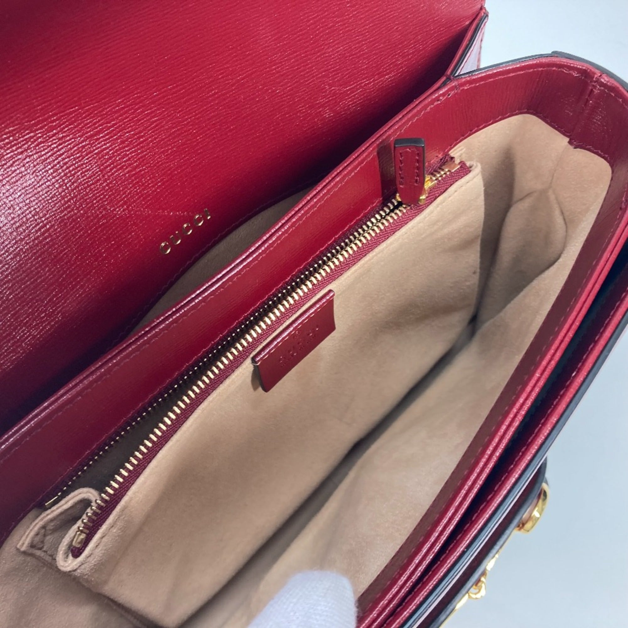 Gucci 602204 GG Supreme bag shawl Shoulder Bag Beige Red — Like New