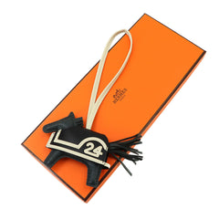 Hermes Rodeo Robeo Coeur PM accessory bag charm, Agneau Milo Swift leather, Vert Mangrove, Black, Craie, K stamp — New - Store Return