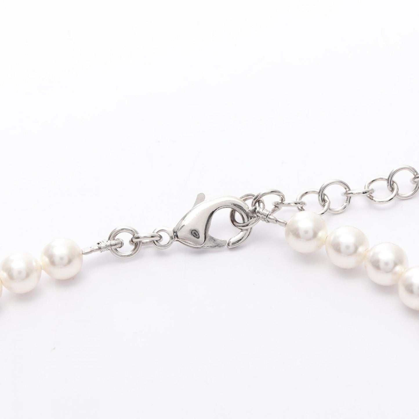 Chanel Coco Mark Necklace in Stainless Steel with Faux Pearls, Silver and White, ABE925B19296