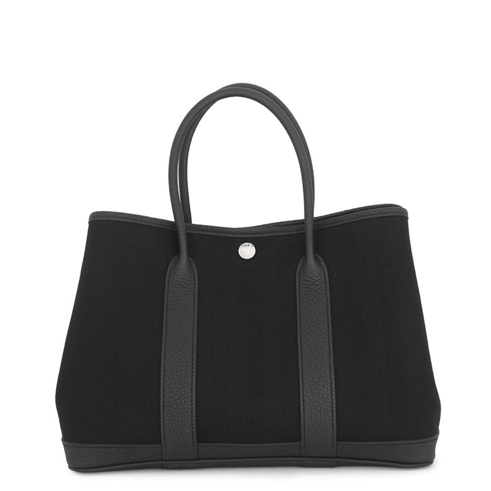 Hermes Garden TPM Tote Bag, Black Toile Chevron Negonda, C Stamp, Black, Garden, Handbag, Women's HERMES — Like New