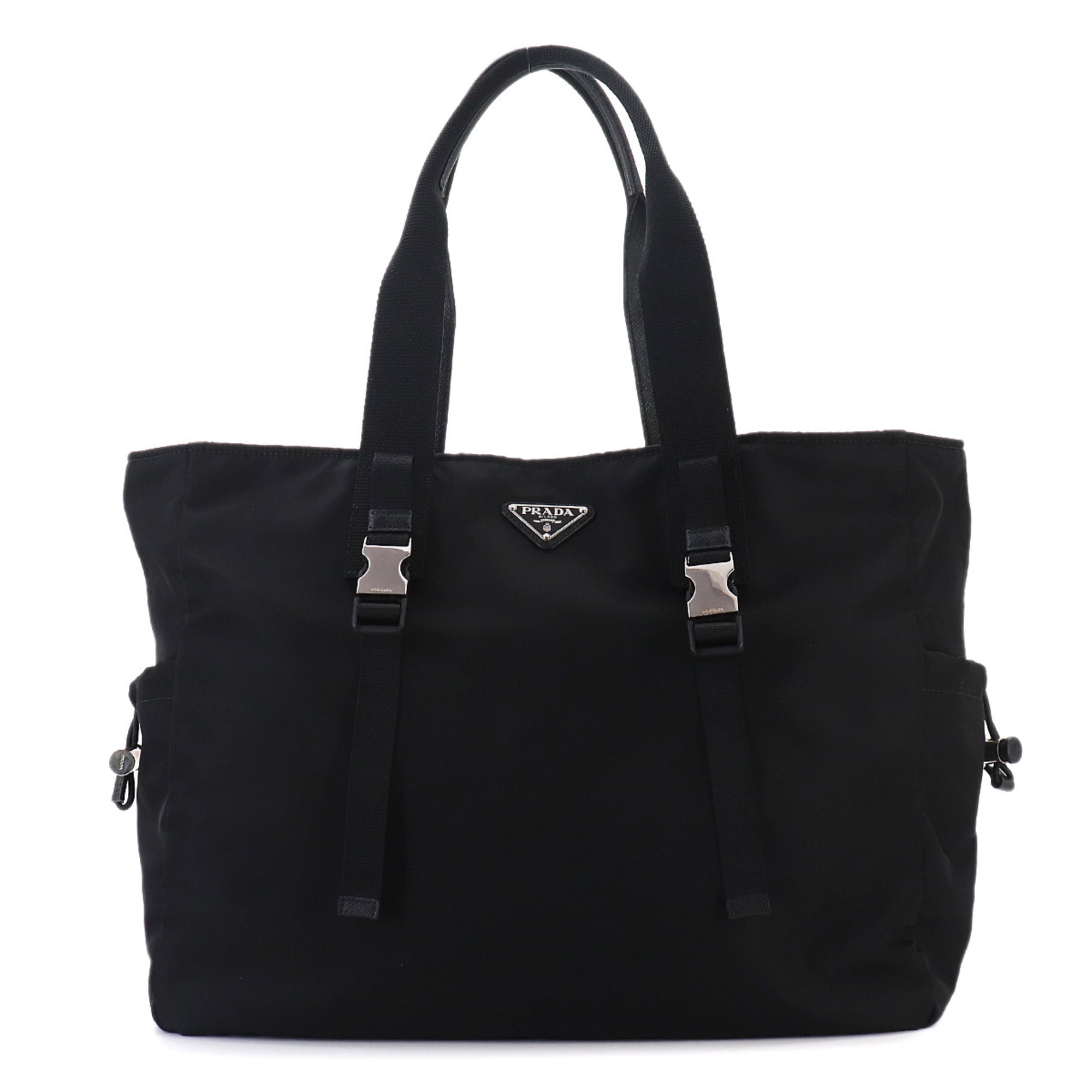 Prada PRADA Tote Handbag Nylon Saffiano Leather Nero Black 2VG042 Silver Hardware Bag — Like New