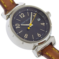 Louis Vuitton Tambour Watch Q1211, Stainless Steel and Leather Quartz Movement, Analog Display, Black Dial, Women's — Very Good