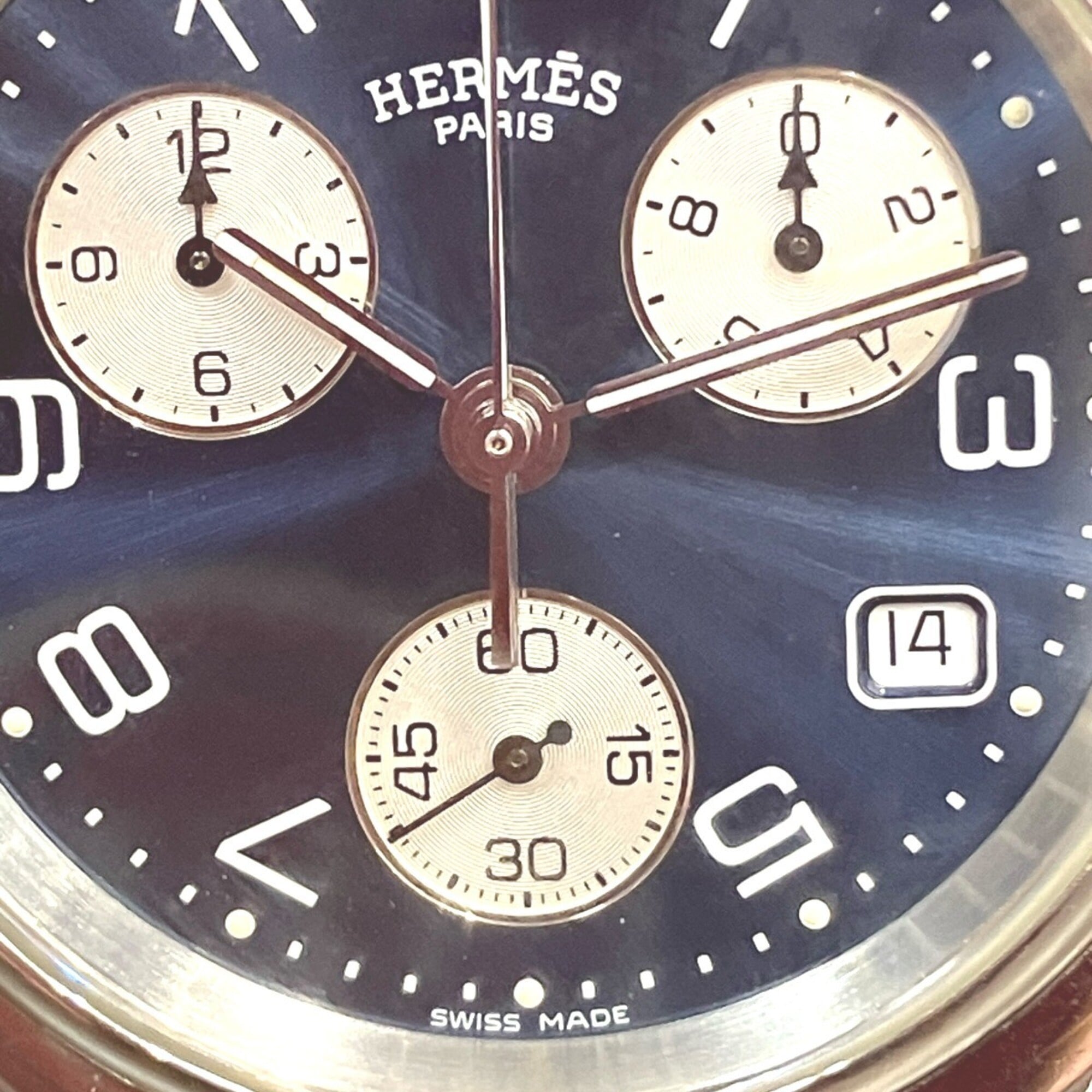 Hermes Clipper watch, total weight 102.4g, stainless steel, quartz movement, navy dial, CL1.910 — Good