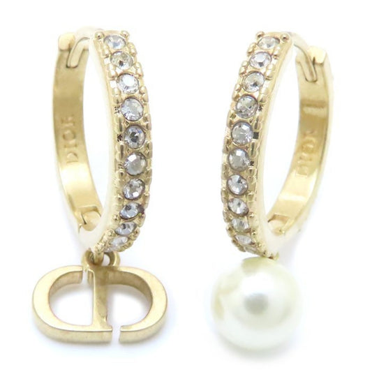 Christian Dior Montaigne Earrings Crystal Resin Pearl GP Gold Plated 293747