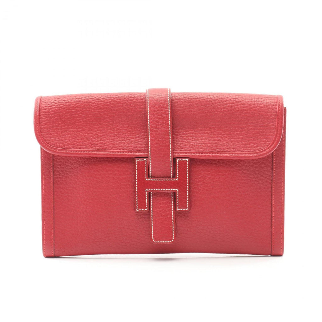 Hermes Hermès Jige PM Second Bag/Clutch Bag, Leather Fjord, Women's, Red