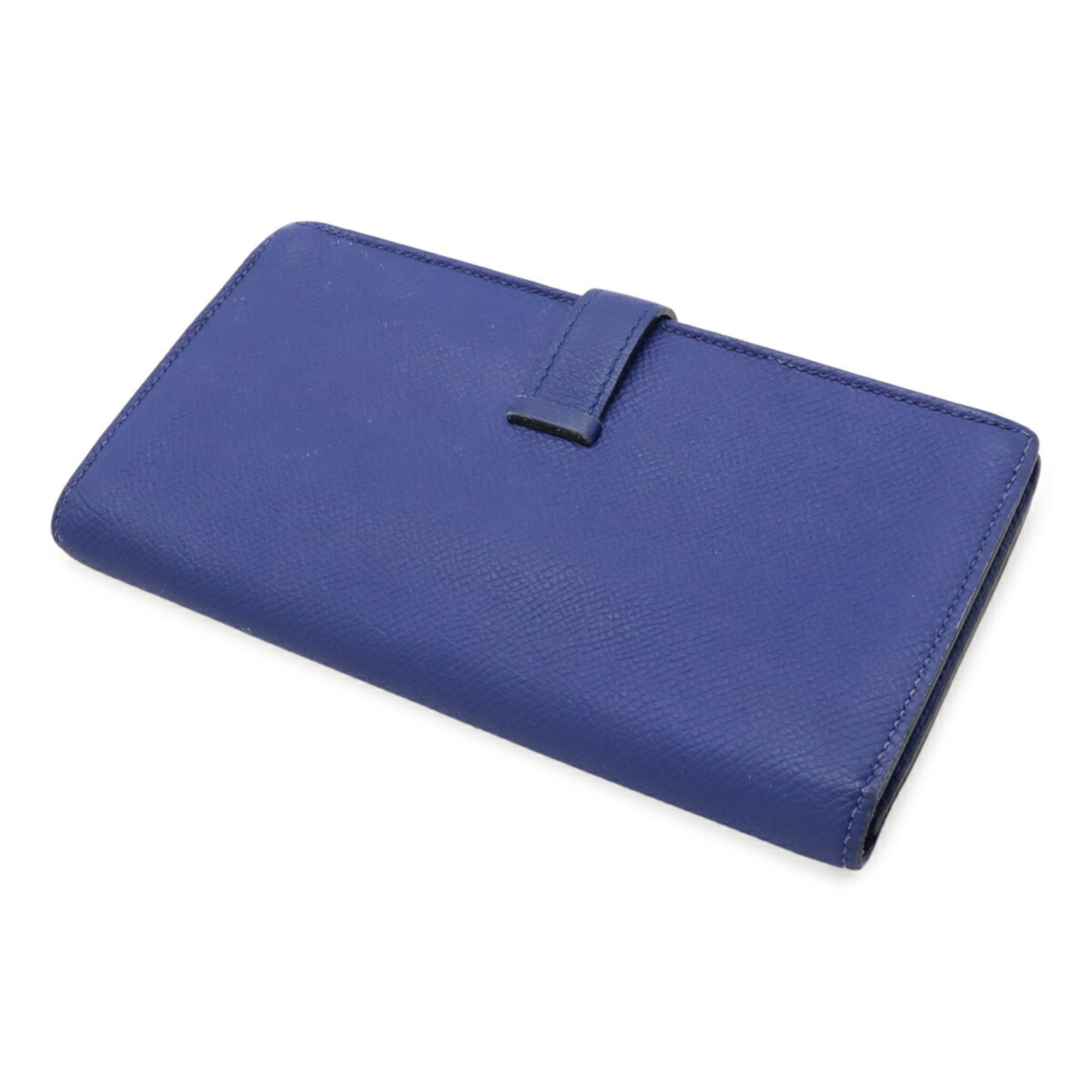 HERMES Bearn Soufflet Bi-fold Long Wallet, Epsom Leather, Blue Electric, Blue, R Stamp