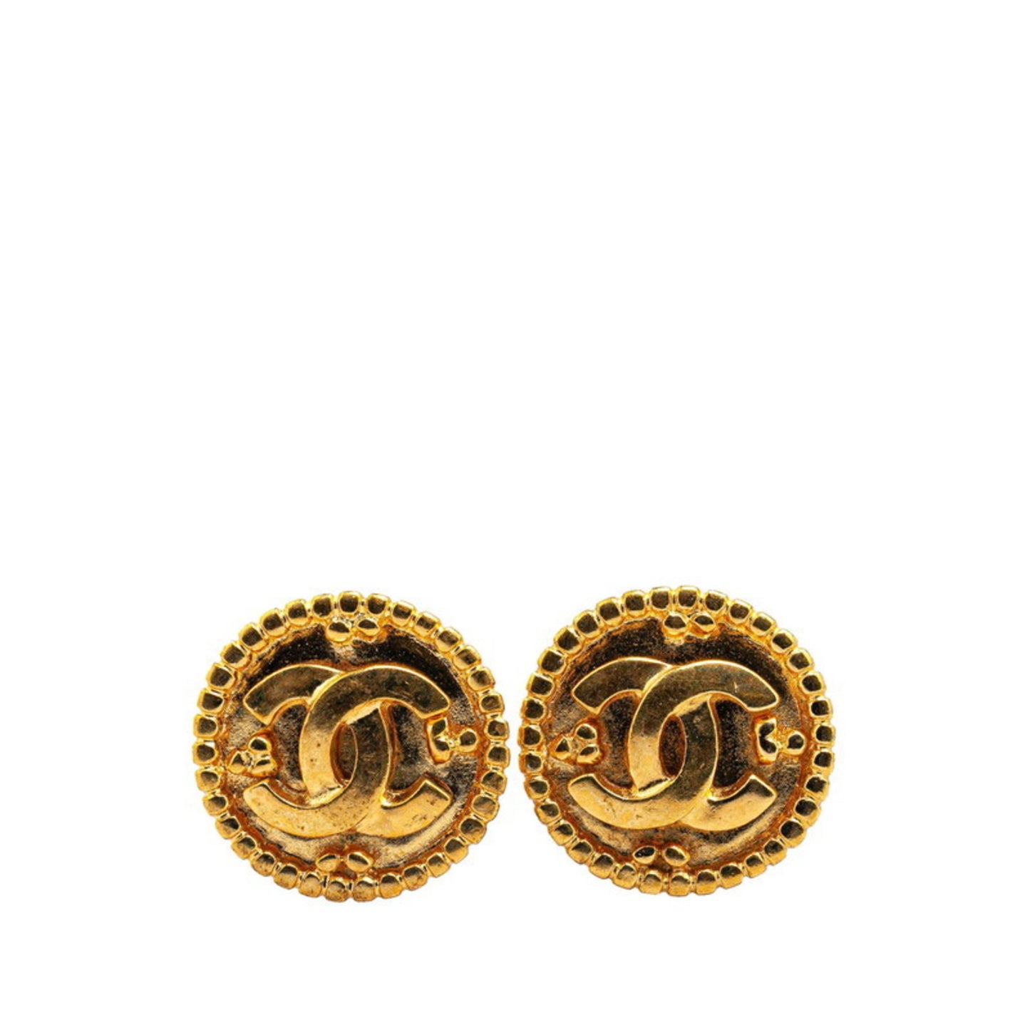 Chanel Coco Mark Round Earrings Gold Plated Women's CHANEL
