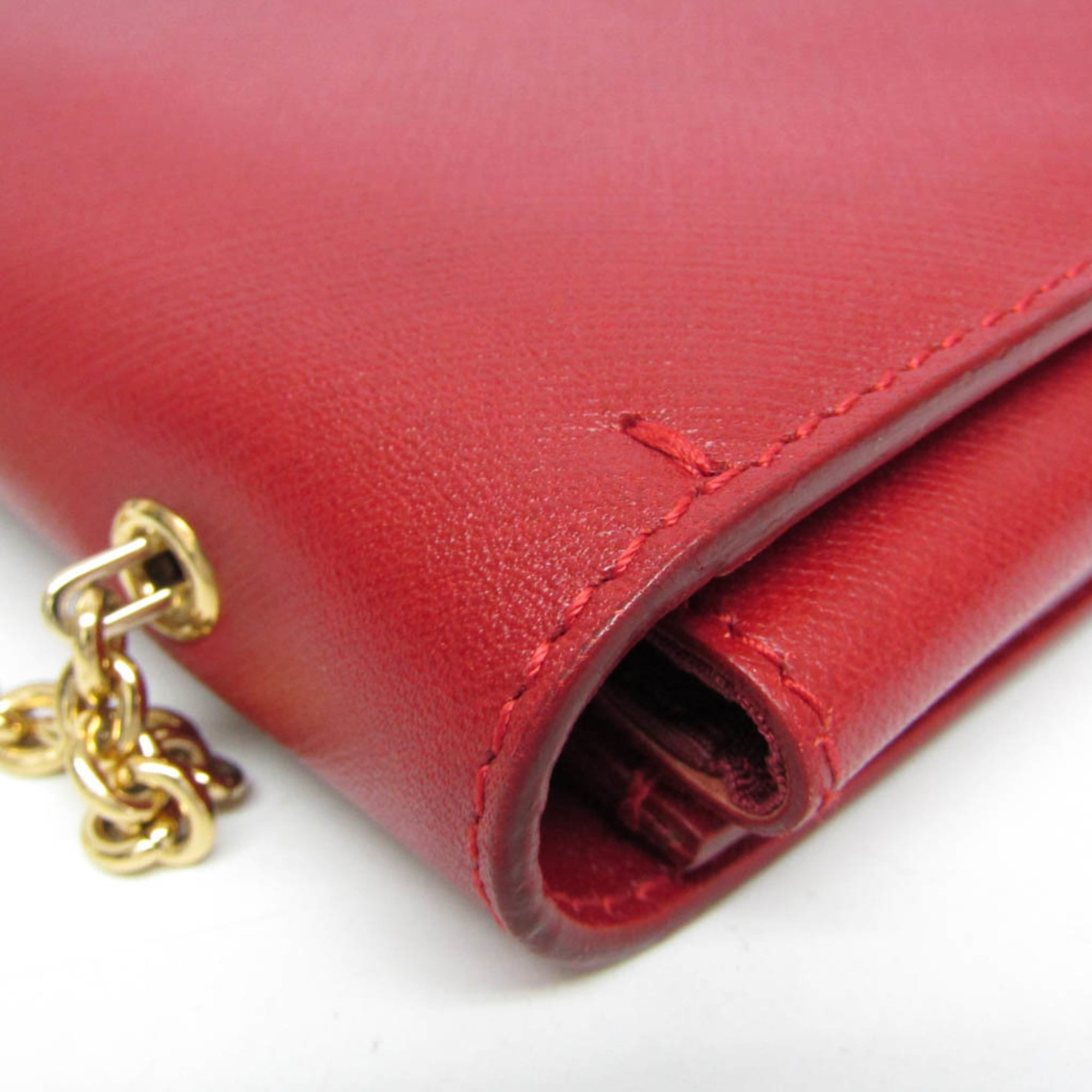 Salvatore Ferragamo Vara Chain Shoulder Bag AU-21 D855 Women's Leather Shoulder Bag Red Color