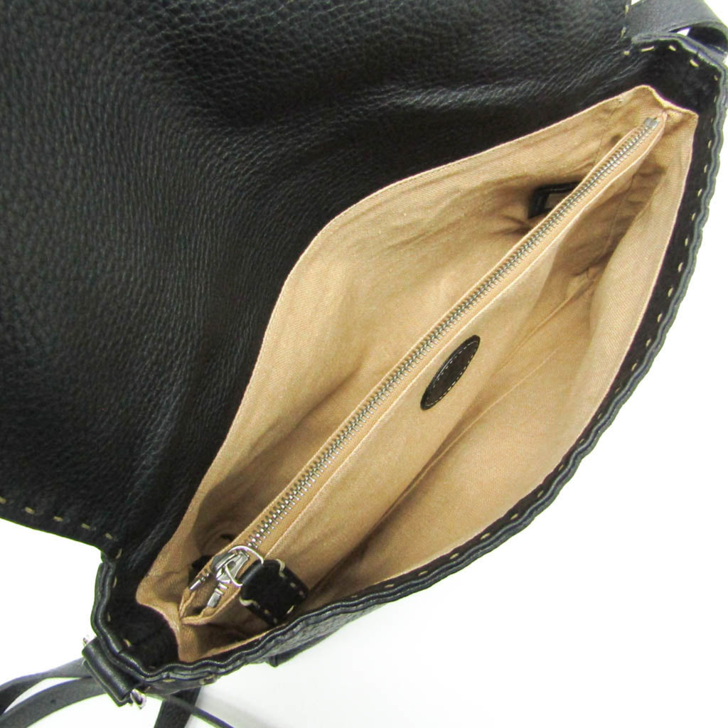 Fendi Selleria 8BT116 Women's Leather Messenger Bag,Shoulder Bag Black