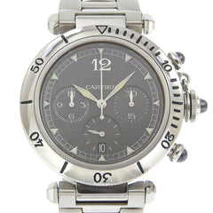 Cartier Pasha Men's Watch, Caliber 205, W3107355, Stainless Steel, Automatic Chronograph, Gray Dial, See-Through Back — Good