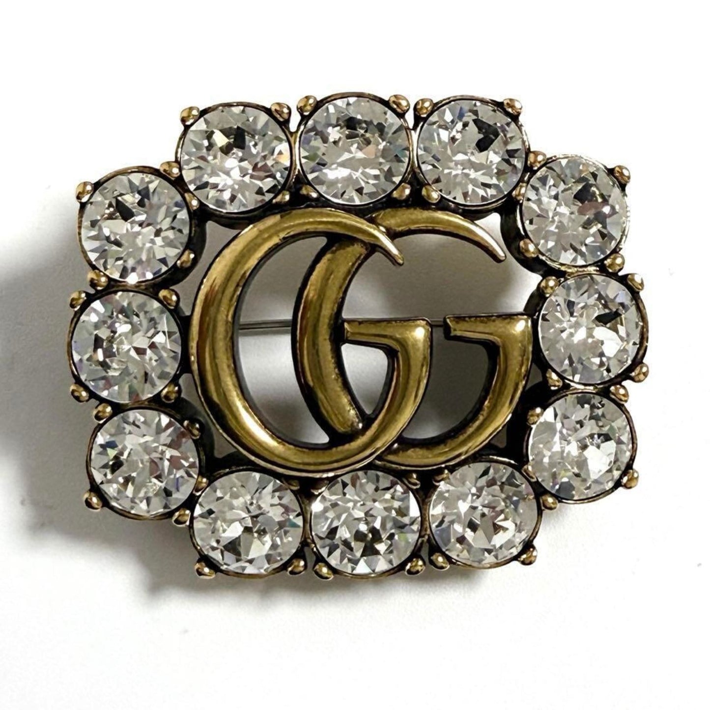 Gucci Women's Metal Double G Brooch Badge with Crystals