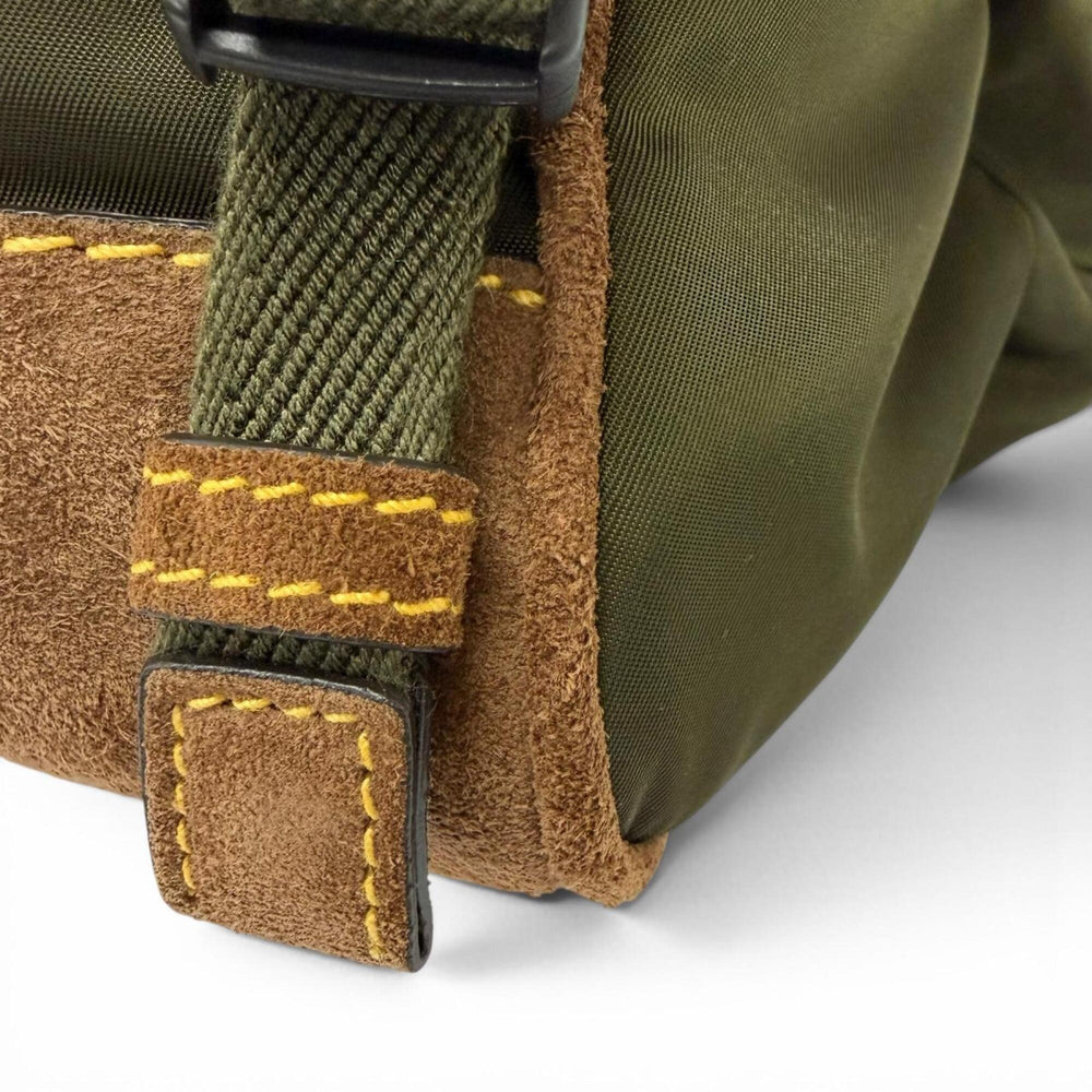 PRADA 2VH171 Re-Nylon Suede Leather Triangle Logo Body Bag, Khaki Brown, Made in Italy, Men's, with Dust Bag — Like New